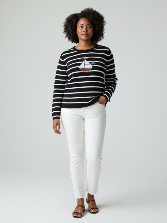 Sag Harbor Sweaters - Sag Harbor Sport Woman Nautical Sailboat Sweater Coastal Grandma Striped Knit 2X
